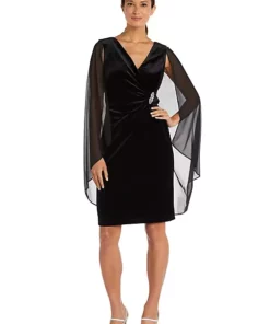 R & M Richards 1Pc Chiffon Duster Cape Surplice Velvet Wrap Dress -R & M Richards Shop Belk 413