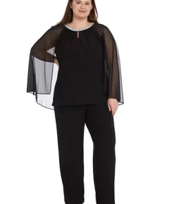 R & M Richards 2Pc Rhinestone Neck Detail Capelet Tunic Pant Set -R & M Richards Shop Belk 419