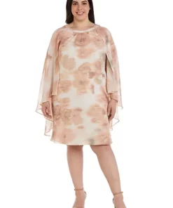 R & M Richards 1Pc Print Lurex Chiffon Cape Dress With Rhinestone Neck Detail -R & M Richards Shop Belk 423