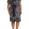 R & M Richards Plus Size Two Tone Embellished Sequin Butterfly Sleeve Dress