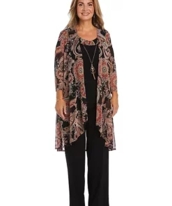 R & M Richards 3Pc Puff Print Power Mesh And Ity Duster Pant Set