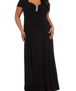 R & M Richards Plus Size Cold Shoulder Long Dress