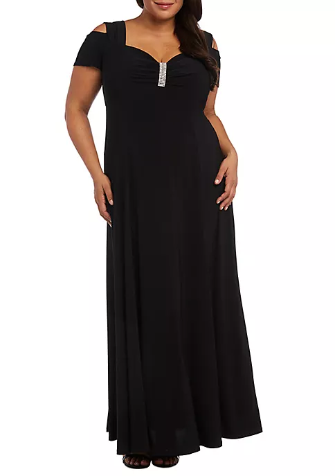 R & M Richards Plus Size Cold Shoulder Long Dress 5 R & M Richards Plus Size Cold Shoulder Long Dress - Image 3