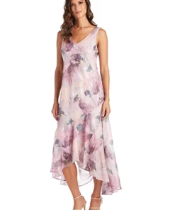 R & M Richards 2Pc Print Jacquard Clip Chiffon Jacket Dress