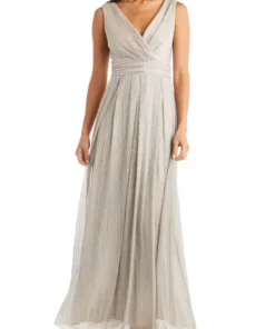 R & M Richards Petite Long Crinkle Pleated Sleeveless Dress