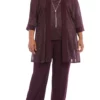 R & M Richards Plus Size 2 Piece Metallic Knit Round Neck Top and Pants Set