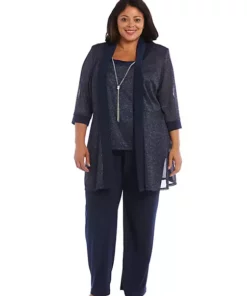 R & M Richards Plus Size 2 Piece Metallic Knit Round Neck Top and Pants Set -R & M Richards Shop Belk 89
