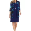 R & M Richards 2Pc Printed Chiffon Jacket Dress With Solid Tank Dress And Detachable Necklace