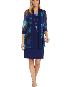 R & M Richards 2Pc Printed Chiffon Jacket Dress With Solid Tank Dress And Detachable Necklace -R & M Richards Shop Belk 95