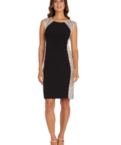 R & M Richards 2Pc Puff Print Dress With Solid Ity Flyaway Jacket And Detachable Necklace